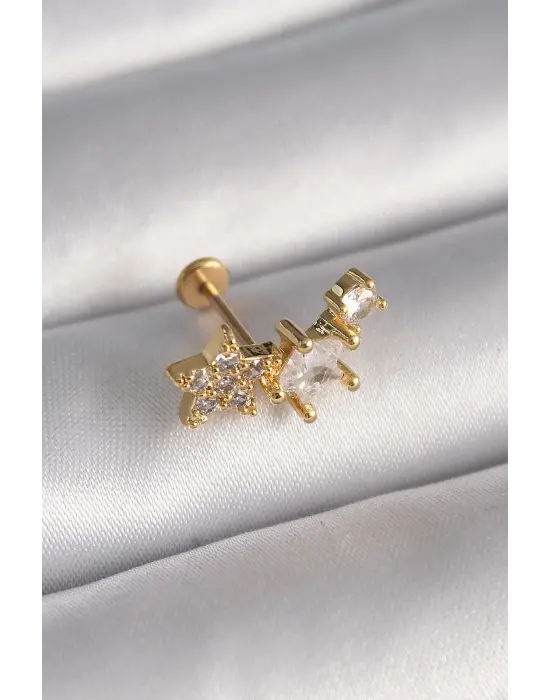 316L Çelik Gümüş Renk Zirkon Taşlı Yıldız Model Tragus Piercing