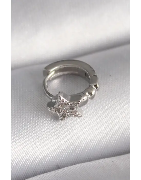 316L Çelik Gümüş Renk Zirkon Taşlı Yıldız Model Tragus Piercing