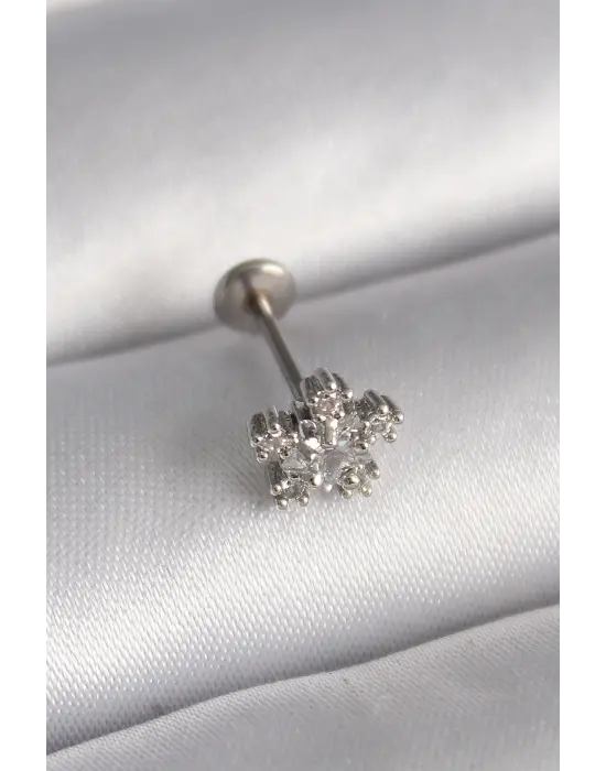 316L Çelik Gümüş Renk Zirkon Taşlı Yıldız Model Tragus Piercing