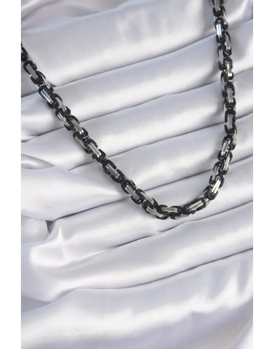  Gümüş Siyah  Kral Zincir Model Erkek Çelik Kolye