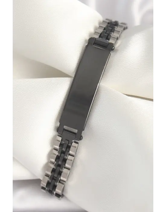 316L Çelik Gümüş Siyah Renk Zincir Künye Model Erkek Bileklik