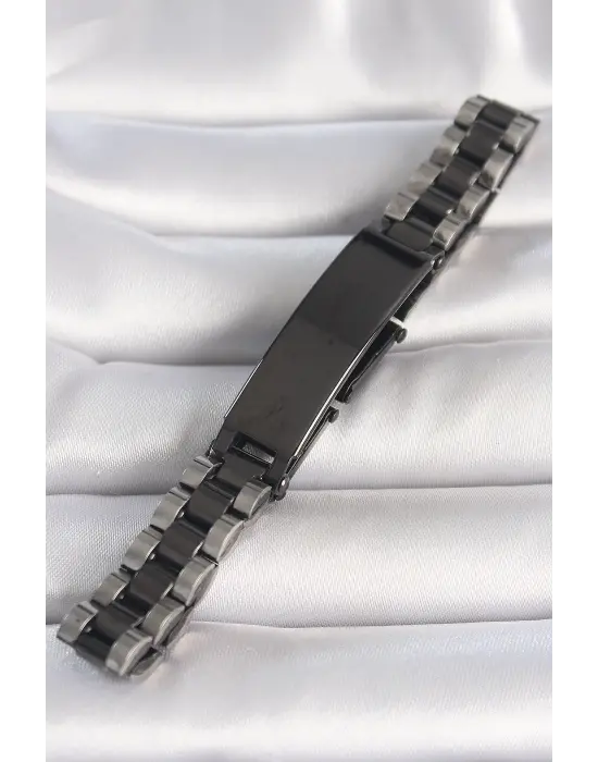 316L Çelik Gümüş Siyah Renk Zincir Künye Model Erkek Bileklik