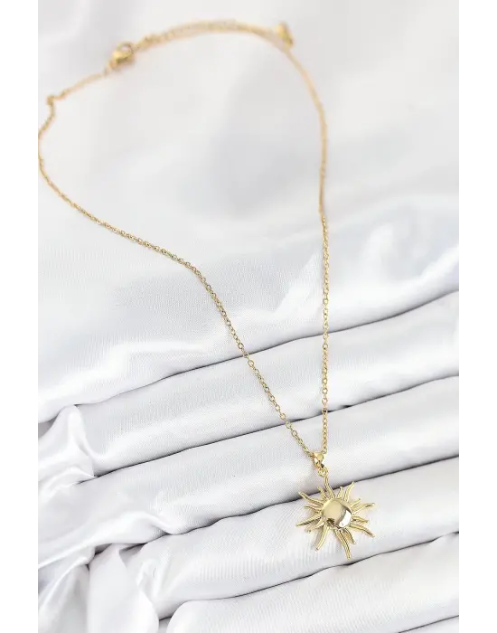 316L Çelik Güneş Model Gold Renk Kadın Kolye