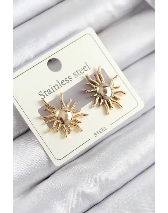 316L Çelik Güneş Model Gold Renk Kadın Küpe