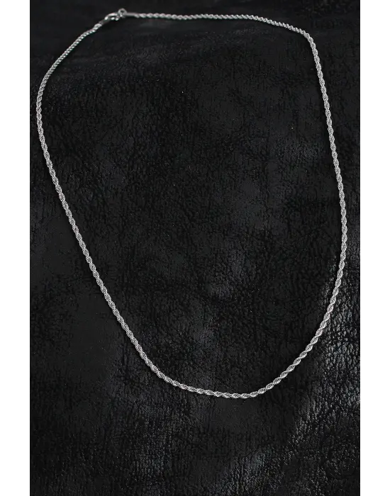 316L Çelik Halat Zincir Model Gümüş Renk Erkek Kolye