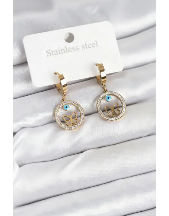 316L Çelik Halka Kelebek Kadın Küpe