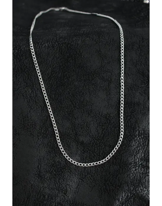 316L Çelik İnce Klasik Zincir Model Gümüş Renk Erkek Kolye