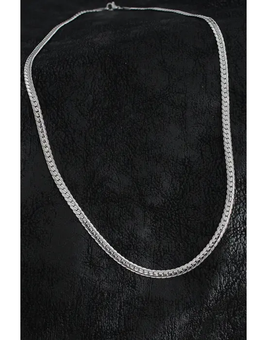 316L Çelik İşlemeli Ezme Zincir Model Gümüş Renk Erkek Kolye