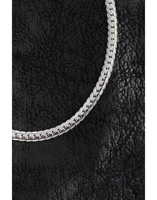 316L Çelik İşlemeli Ezme Zincir Model Gümüş Renk Erkek Kolye