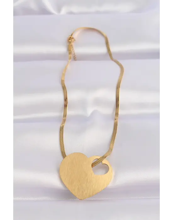  İtalyan Zincir Altın  Düz Plaka Kalp Çelik Kolye