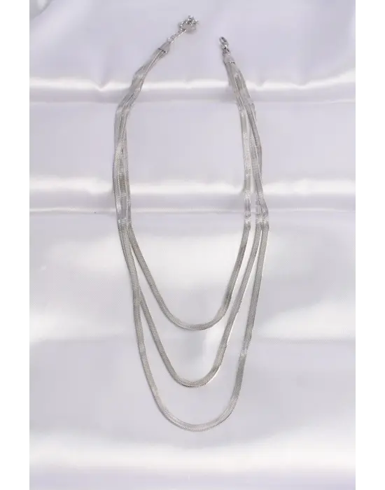  İtalyan Zincir Gümüş  Çoklu Çelik Kolye