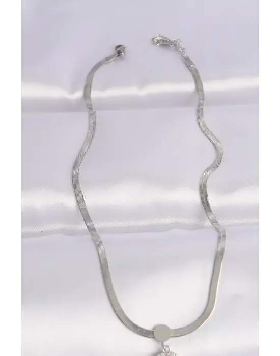  İtalyan Zincir Gümüş  Pembe Zirkon Taşlı Kalp Çelik Kolye