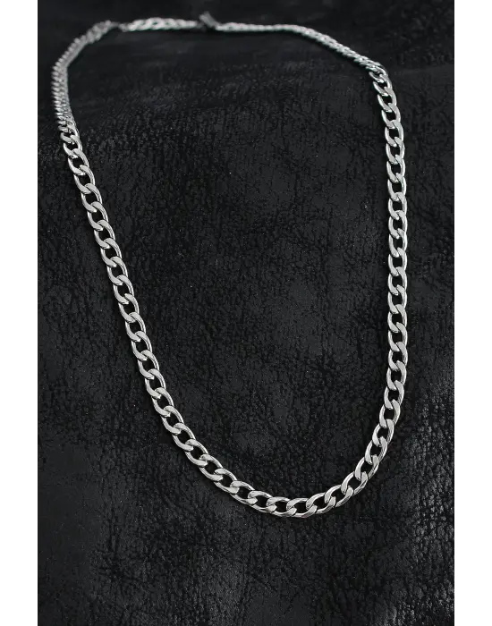 316L Çelik Kalın Klasik Zincir Model Gümüş Renk Erkek Kolye