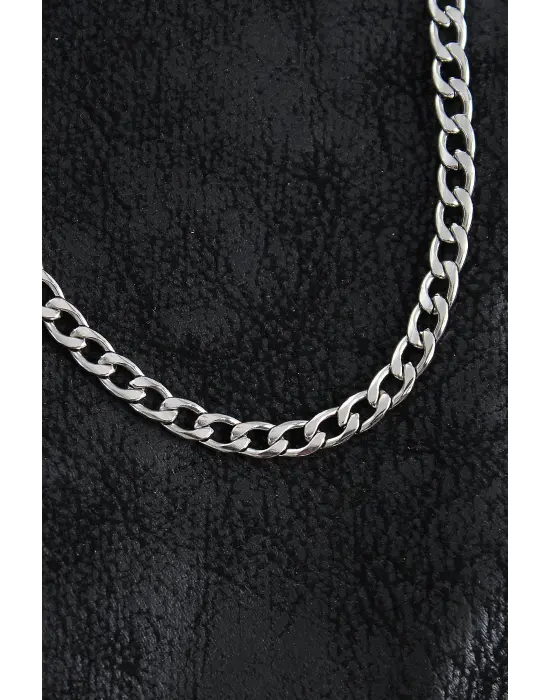 316L Çelik Kalın Klasik Zincir Model Gümüş Renk Erkek Kolye