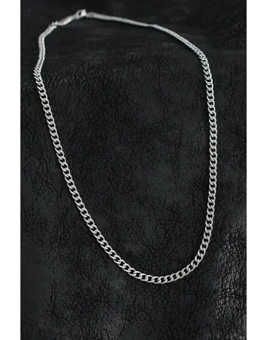 316L Çelik Kalın Zincir Model Gümüş Renk Erkek Kolye