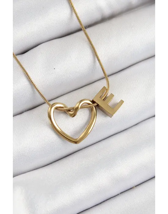 316L Çelik Kalp Detaylı Gold Renk Harf Kolye 24lü Paket Kolye