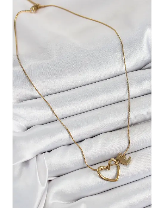 316L Çelik Kalp Detaylı Gold Renk Harf Kolye 24lü Paket Kolye