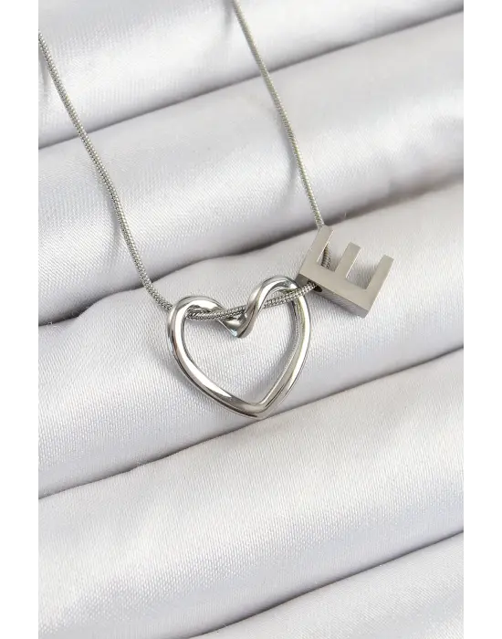 316L Çelik Kalp Detaylı Gümüş Renk Harf Kolye 24lü Paket Kolye