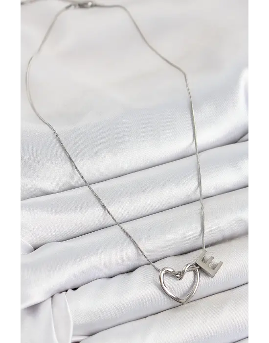 316L Çelik Kalp Detaylı Gümüş Renk Harf Kolye 24lü Paket Kolye