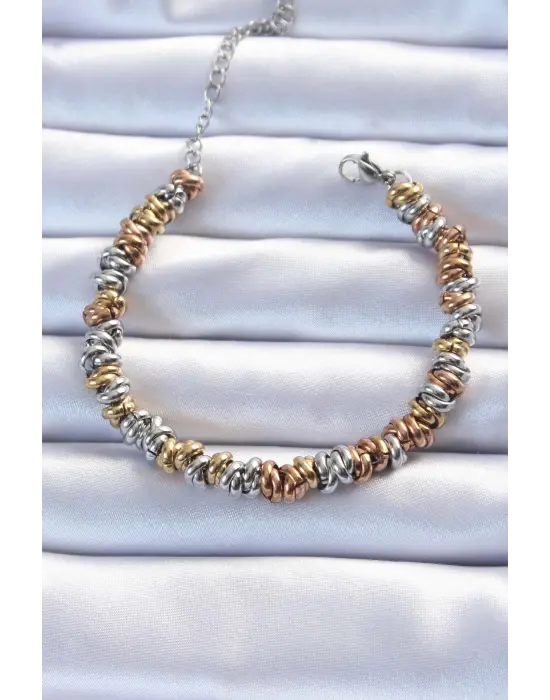 316L Çelik Karışık Renkli İç İçi Geçmeli Bombeli Bileklik