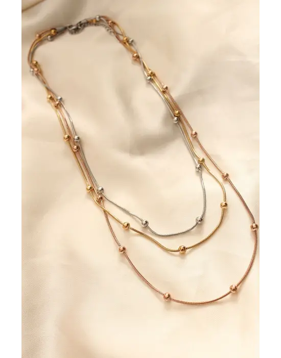  Karışık li Topçuk Tasarımlı Çoklu Çelik Kolye