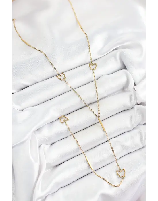 316L Çelik Kelebek Figürlü Y Model Gold Renk Kadın Kolye