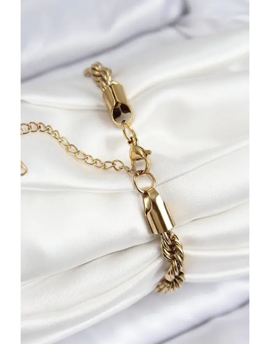 316L Çelik Klasik Burgu Zincir Model Gold Renk Kadın Bileklik