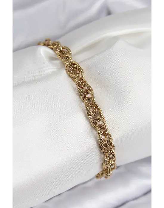 316L Çelik Klasik Dövme Halat Zincir Model Gold Renk Kadın Bileklik