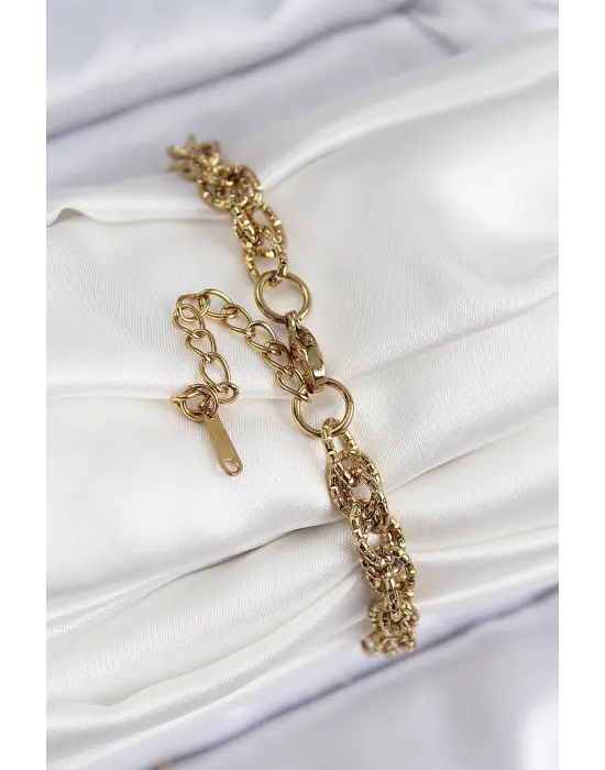 316L Çelik Klasik Dövme Halat Zincir Model Gold Renk Kadın Bileklik