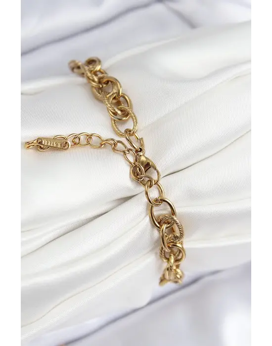 316L Çelik Klasik Dövme Halat Zincir Model Gold Renk Kadın Bileklik