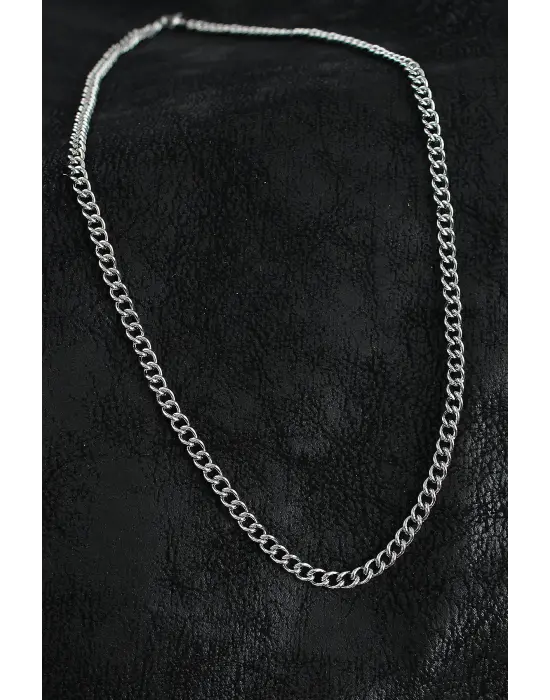 316L Çelik Klasik Oval Zincir Model Gümüş Renk Erkek Kolye