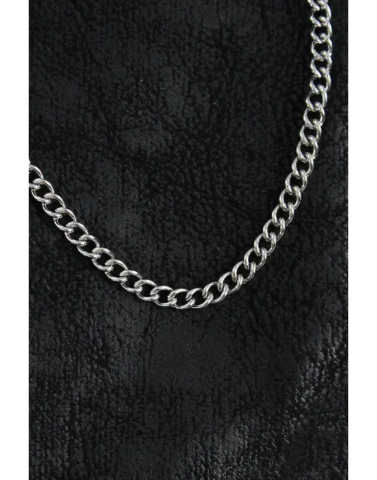 316L Çelik Klasik Oval Zincir Model Gümüş Renk Erkek Kolye