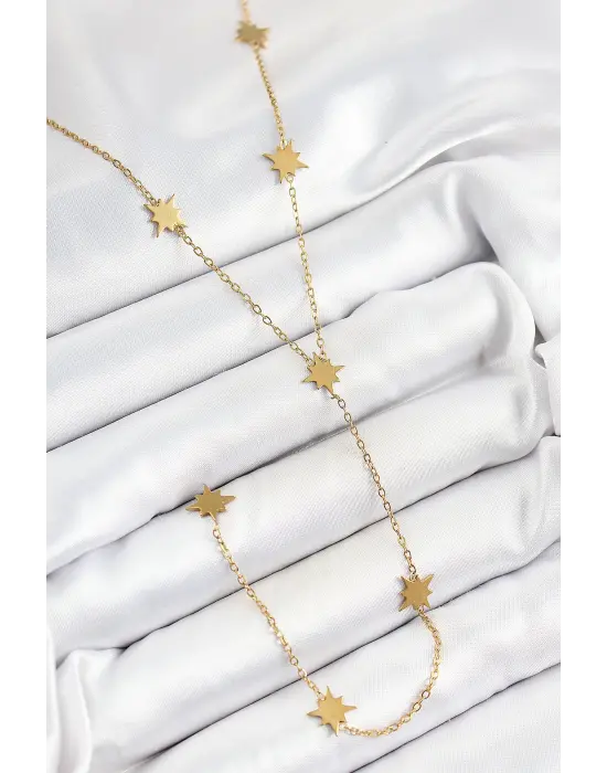 316L Çelik Kutup Yıldızı Figürlü Y Model Gold Renk Kadın Kolye