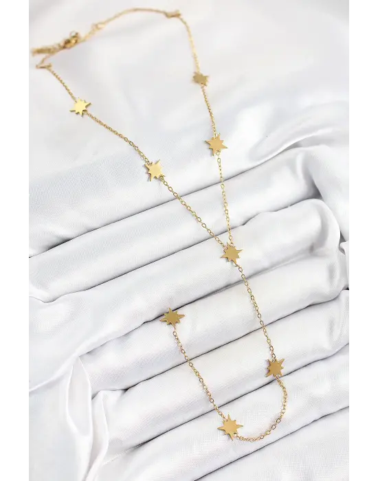 316L Çelik Kutup Yıldızı Figürlü Y Model Gold Renk Kadın Kolye