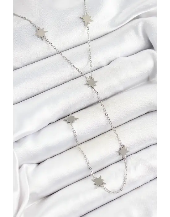 316L Çelik Kutup Yıldızı Figürlü Y Model Gümüş Renk Kadın Kolye