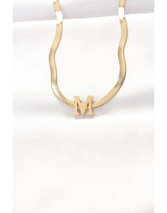  M Harfli Altın  İtalyan Zincirli Çelik Kolye