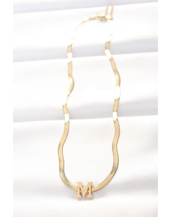  M Harfli Altın  İtalyan Zincirli Çelik Kolye