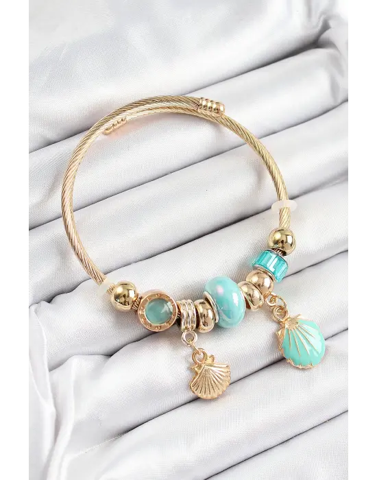 316L Çelik Mavi İstiridye Model Gold Renk Charm Bileklik