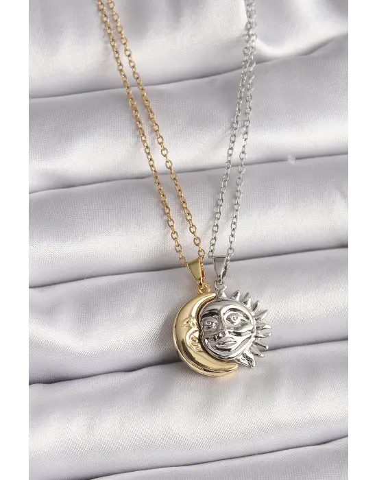  Mix  Zincir Ay Güneş Arkadaşlık Çelik Kolyesi Model  Çelik Kolye