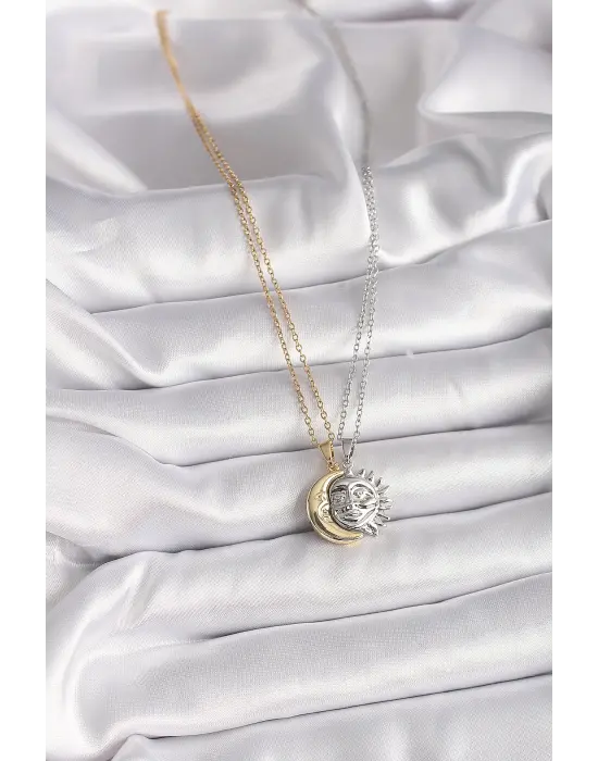  Mix  Zincir Ay Güneş Arkadaşlık Çelik Kolyesi Model  Çelik Kolye