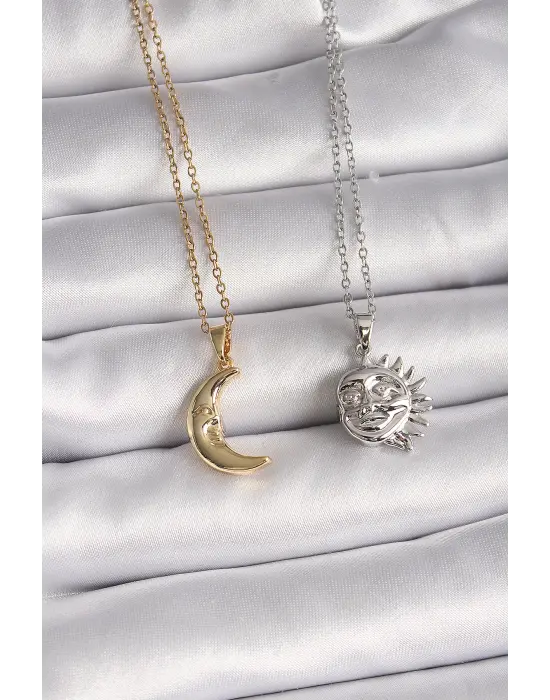  Mix  Zincir Ay Güneş Arkadaşlık Çelik Kolyesi Model  Çelik Kolye