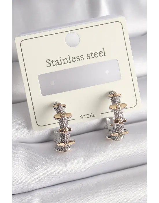   Mix Renk Zirkon Taşlı Halka Model Çelik Küpe