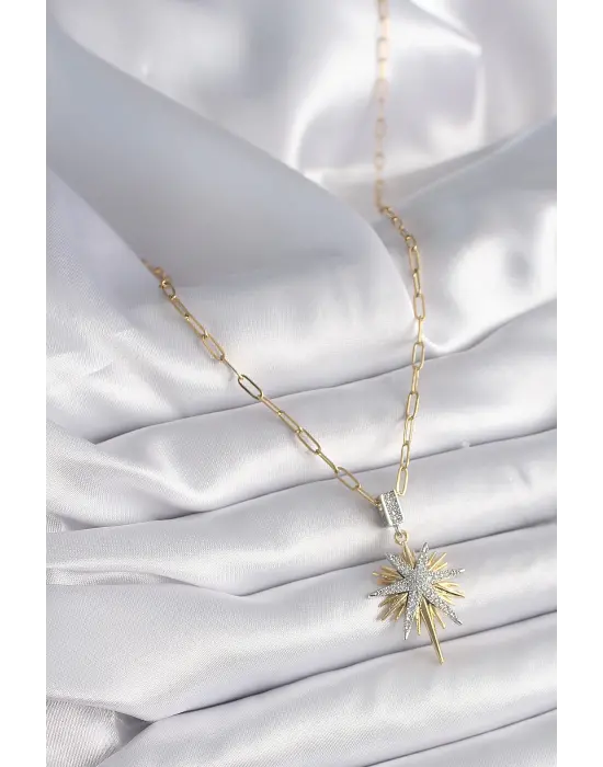  Mix  Zirkon Taşlı Kutup Yıldızı Model  Çelik Kolye
