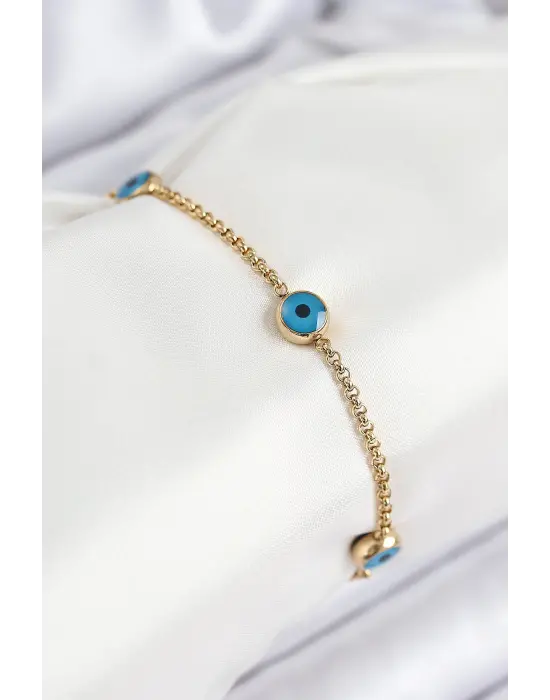 316L Çelik Nazar Boncuğu Model Gold Renk Kadın Bileklik