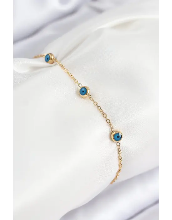 316L Çelik Nazar Boncuğu Model Gold Renk Kadın Bileklik