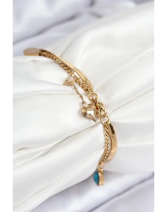 316L Çelik Nazar Boncuk Detaylı Mavi Zirkon Taşlı Model İtalyan Zincir Gold Renk Kadın Bileklik