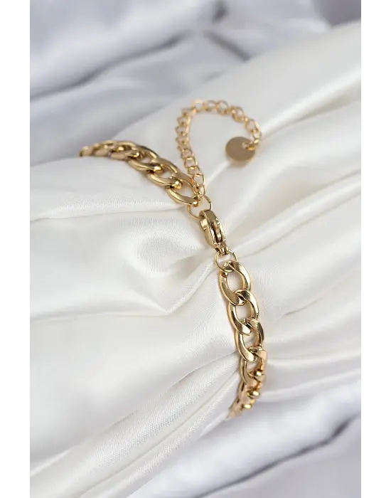 316L Çelik Nazar Boncuk Detaylı Yonca Model Gold Renk Kadın Bileklik