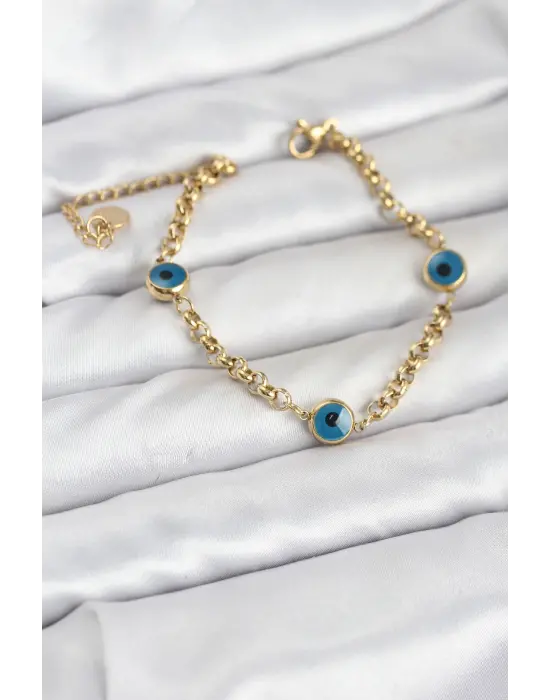316L Çelik Nazar Model Gold Renk Kadın Bileklik