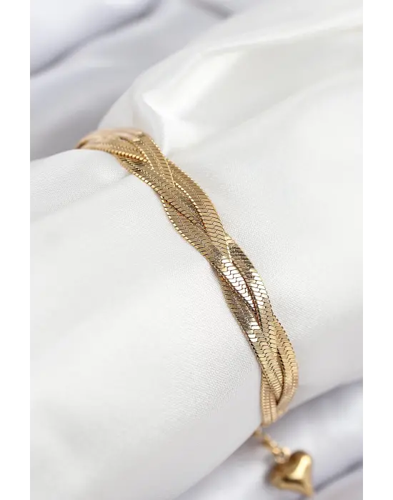 316L Çelik Örgü İtalyan Zincir Model Gold Renk Kadın Bileklik