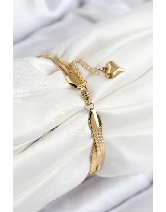 316L Çelik Örgü İtalyan Zincir Model Gold Renk Kadın Bileklik